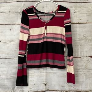 5/$25 Almost Famous Striped Top Size XL Black Pink Purple